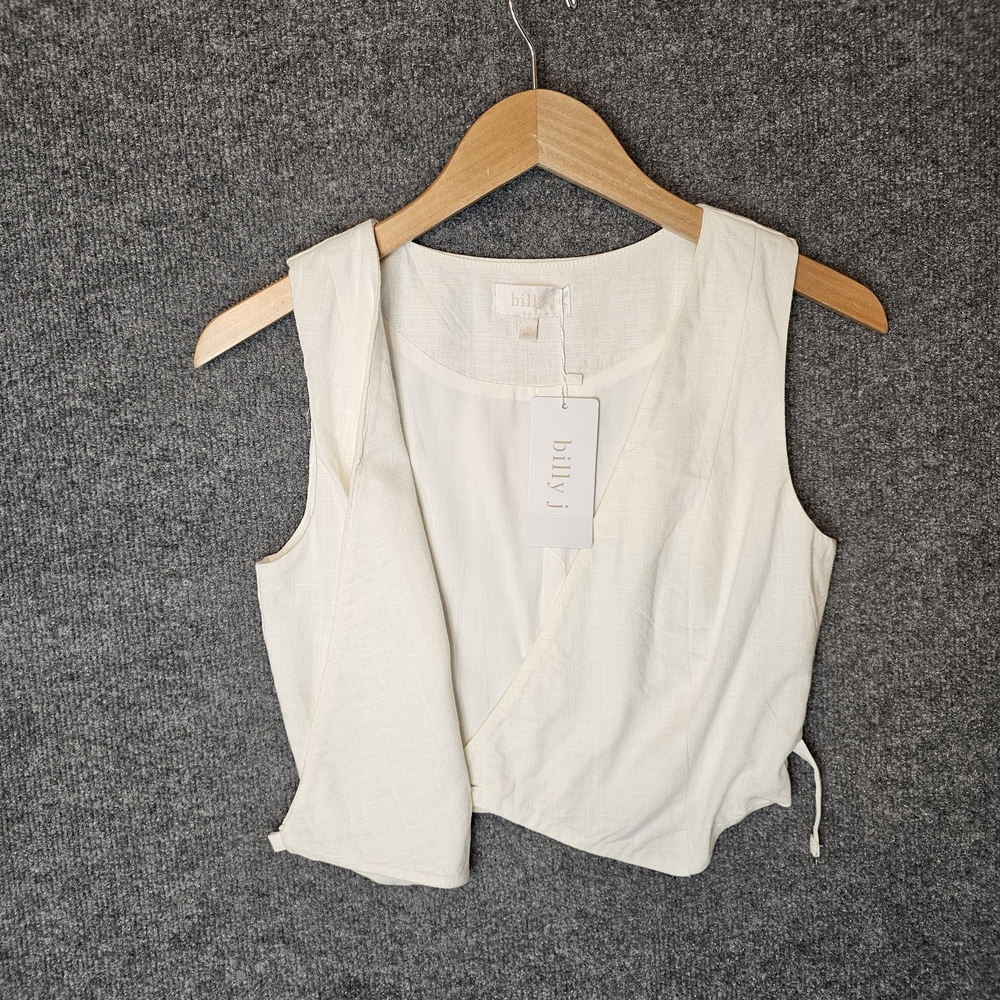 NWT Billy J Ivy Vest - Off-White Linen-Look Wrap Waistcoat- Size 6 - Picture 5 of 8